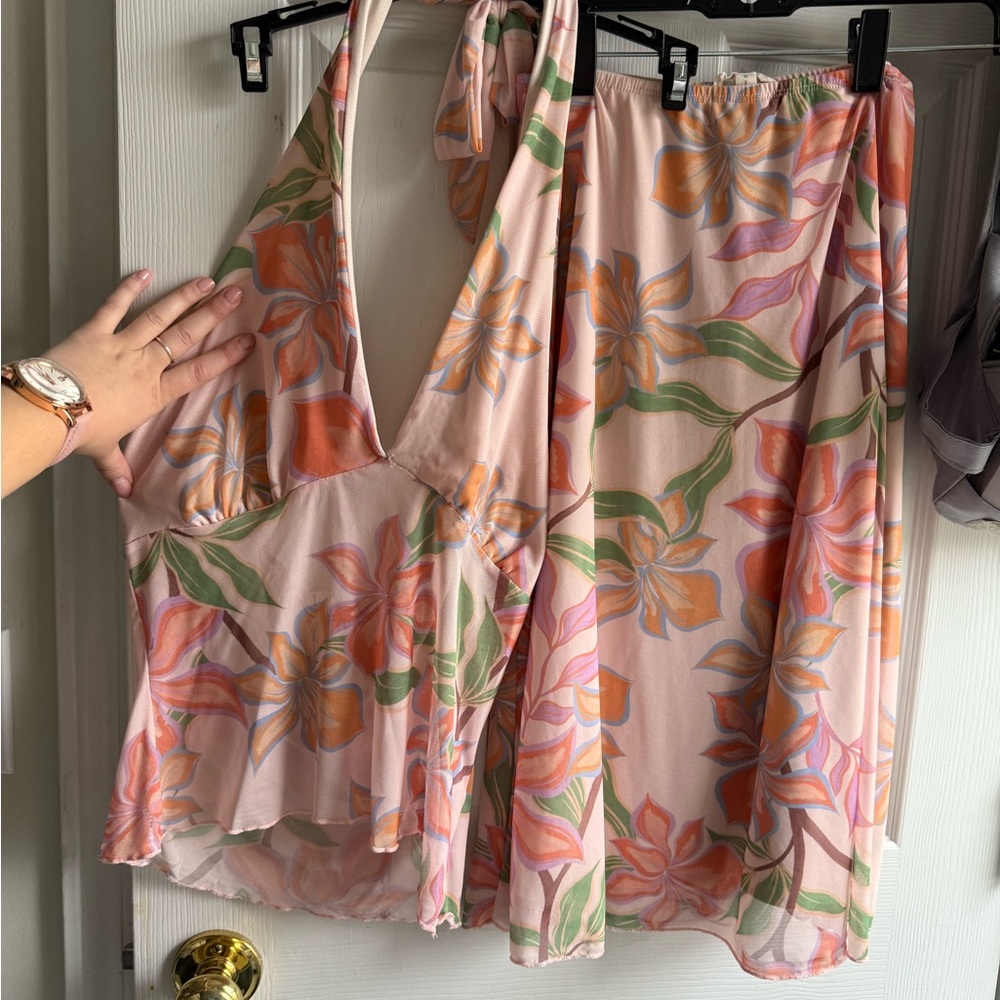 Floral Halter Top and Skirt Set
